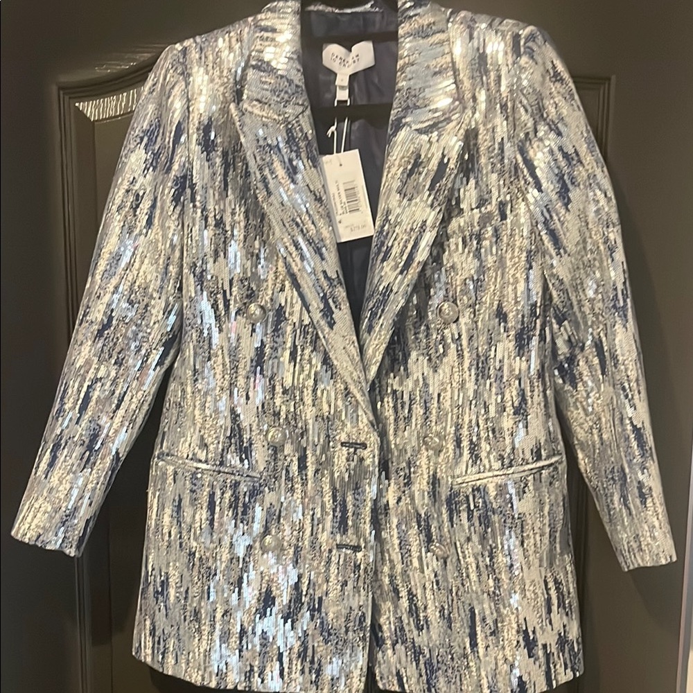 10 Crosby Derek Lam Silver and Blue Metallic Blazer